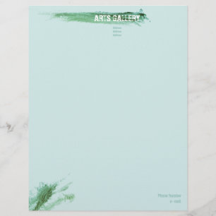 Amiable Green Brushstrokes Stains Hand Drawn Art Custom Letterhead