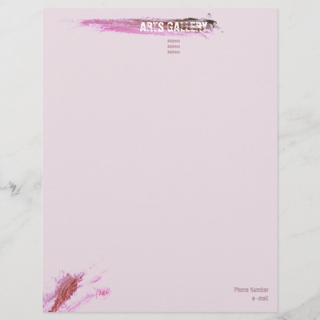 Amiable Pink Brushstrokes Stains Hand Drawn Art Custom Letterhead (Front)