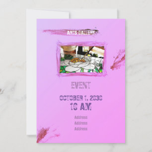 Amiable Pink Brushstrokes Stains Hand Drawn Art Invitation