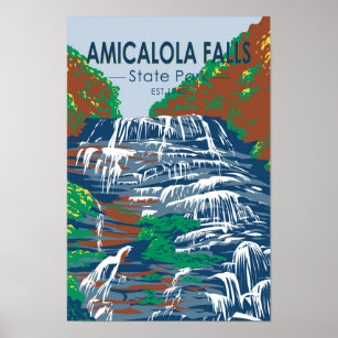 Amicalola Falls State Park Georgia Vintage Poster