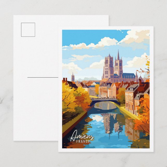Amiens France Art vintage travel illustration Postcard (Front/Back)