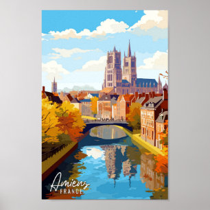 Amiens France Art vintage travel illustration Poster
