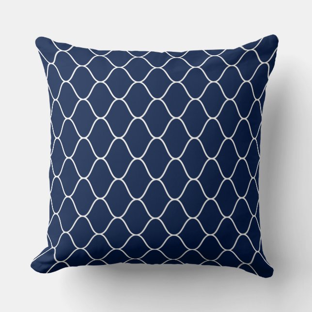 Amime Pattern - White on Dk Indigo Blue 001744 Cushion (Front)