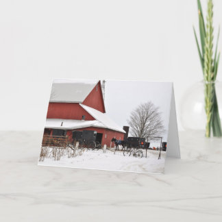Amish Barn at Christmas Time Holiday Card