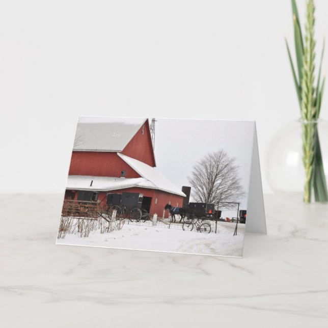Amish Barn at Christmas Time Holiday Card (Front)
