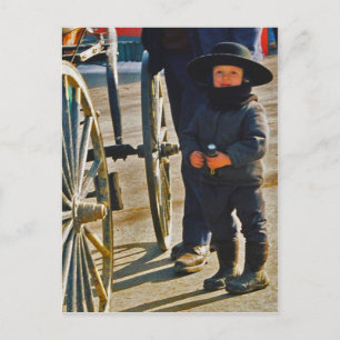 Amish Boy/Wagon Wheel Postcard
