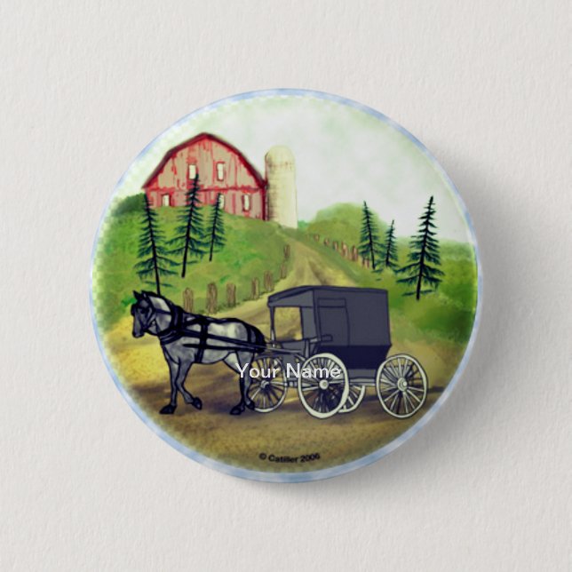 Amish Buggy Returning  6 Cm Round Badge (Front)