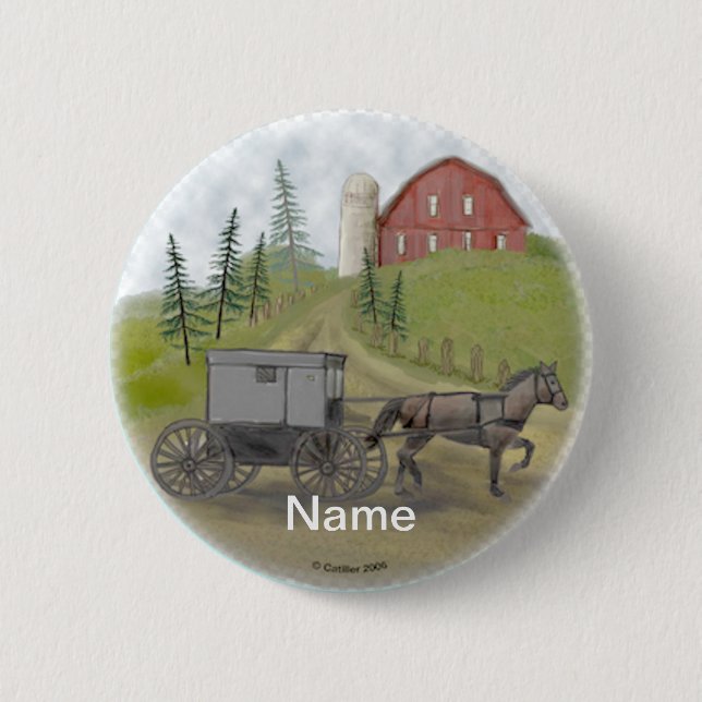 Amish Buggy Visiting  6 Cm Round Badge (Front)