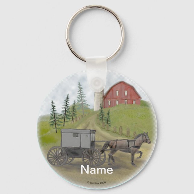 Amish Buggy Visiting Key Ring (Front)