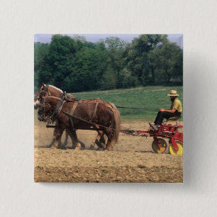 Amish Country simple people in farming with 15 Cm Square Badge