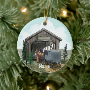 Amish Covered Bridge Ceramic Tree Decoration