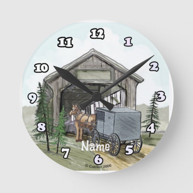 Amish Covered Bridge Round Clock (Front)