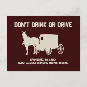 Amish - dont drink or drive postcard