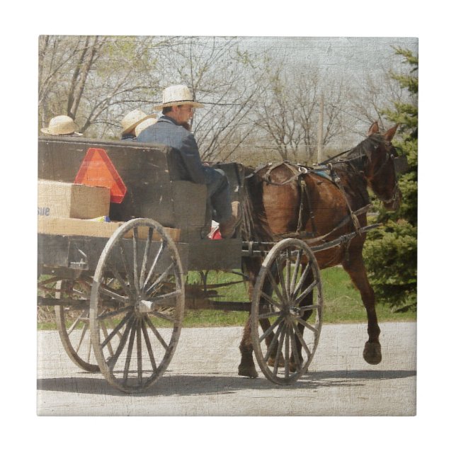 Amish Family Heading Home Tile (Front)