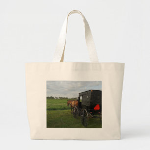 Amish Horse and Buggy at Sunset Large Tote Bag