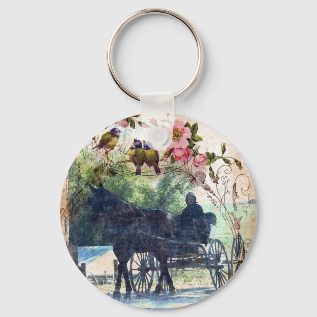 Amish Horse and Buggy Birdie Texture Key Ring (Front)