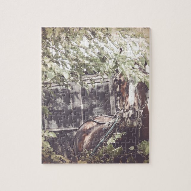 Amish Horse and Buggy in the Shade Jigsaw Puzzle (Vertical)