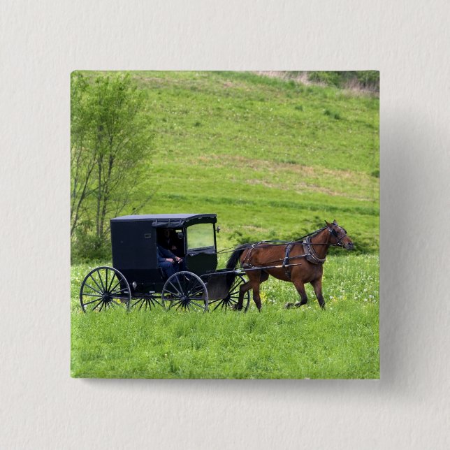 Amish horse and buggy near Berlin, Ohio. 15 Cm Square Badge (Front)