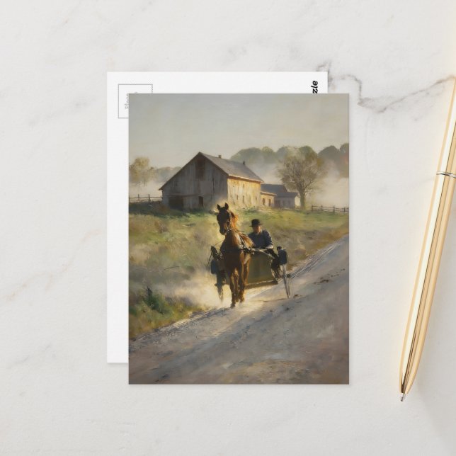 Amish Horse and Buggy on the gravel road  Postcard (Front/Back In Situ)