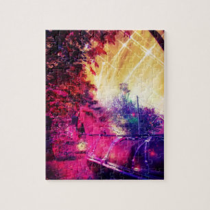 Amish Horse and Buggy Trippy Colourful Digital Art Jigsaw Puzzle