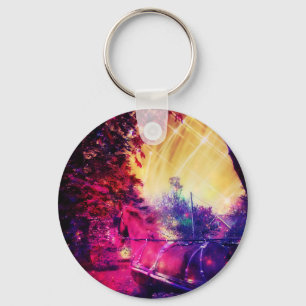 Amish Horse and Buggy Trippy Colourful Digital Art Key Ring