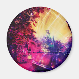 Amish Horse and Buggy Trippy Colourful Digital Art Magnet