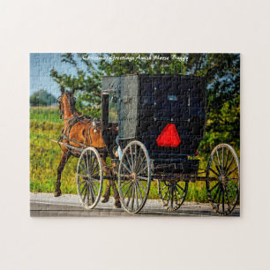 Amish Horse Buggy Indiana. Christmas Horse Buggy Jigsaw Puzzle