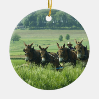 Amish Horse Drawn Plough Ceramic Tree Decoration