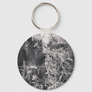 Amish Horse in Black and White Grunge Key Ring