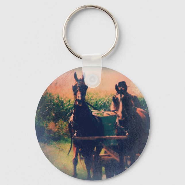 Amish Horse Team Key Ring (Front)