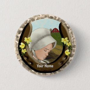 Amish Horseshoe Girl 6 Cm Round Badge