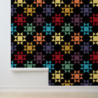 Amish Quilt Print Bright Colours on Black