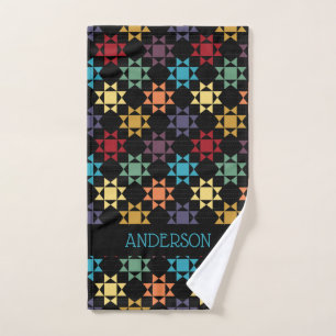 Amish Quilt Print Bright Colours Personalised Hand Towel