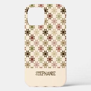 Amish Quilt Print Cream, Brown Personalised iPhone 12 Pro Case