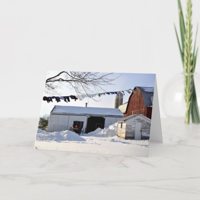 Amish Winter Laundry Scene Card (Front)