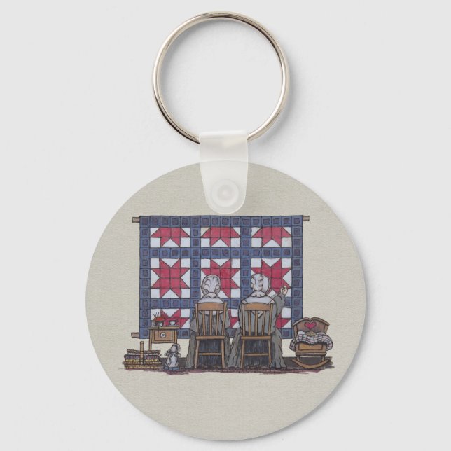 Amish Women Quilting Key Ring (Front)