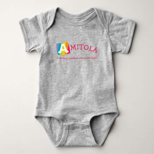 Amitola unisex rainbow baby name meaning bodysuit (Front)