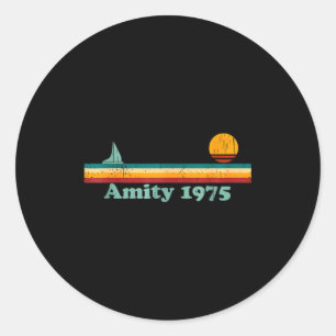 Amity 1975 Retro Sailboat And Sunset Design Idea  Classic Round Sticker