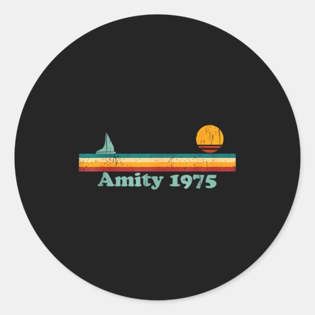 Amity 1975 Retro Sailboat And Sunset Design Idea  Classic Round Sticker (Front)