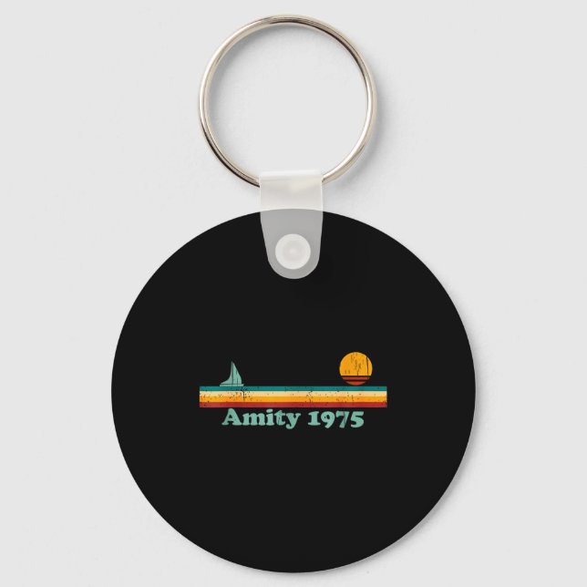 Amity 1975 Retro Sailboat And Sunset Design Idea  Key Ring (Front)