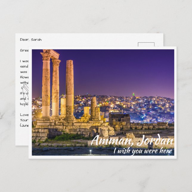 Amman Jordan with Citadel at Night Postcard (Front/Back)