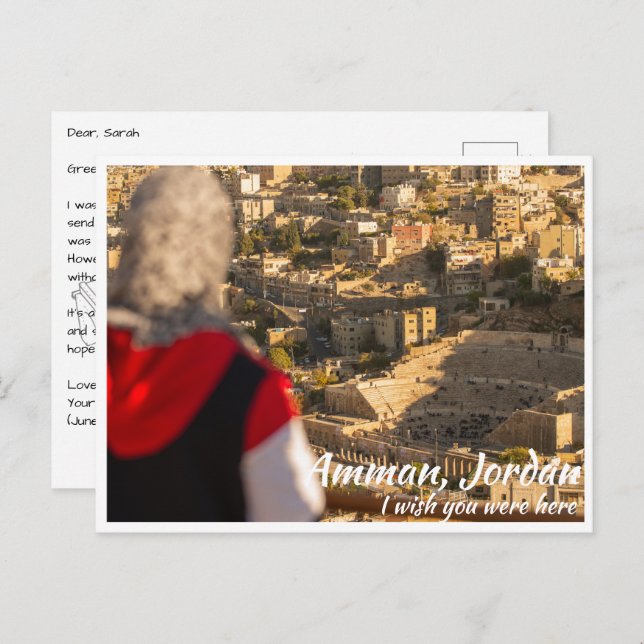 Amman Jordan with Woman Seeing Roman Theatre Postcard (Front/Back)