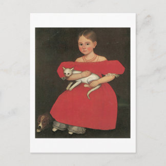 Ammi Phillips Girl in Red with her cat and dog Postcard