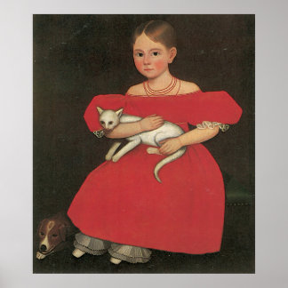 Ammi Phillips Girl in Red with her cat and dog Poster