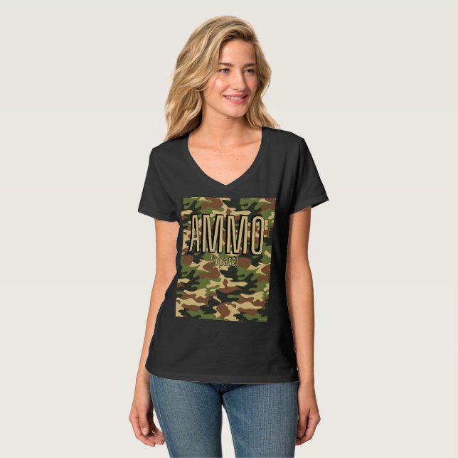 AMMO Apparel Classic Army Print Woman's V-Neck T-Shirt (Front Full)
