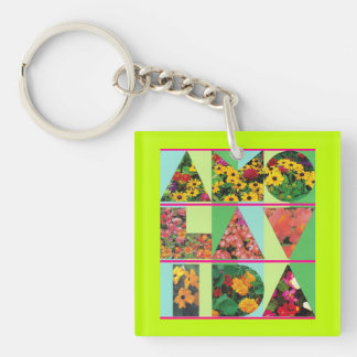 AMO LA VIDA Blue Green Floral Lime Rim Key Ring