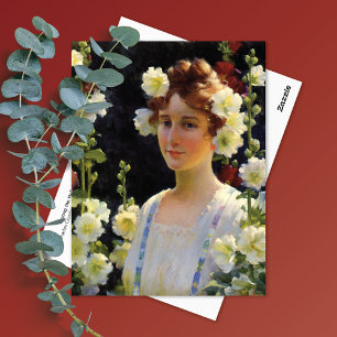 Among Hollyhocks Charles Courtney Curran Postcard