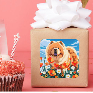 AMONG THE POPPIES Chow Square Sticker