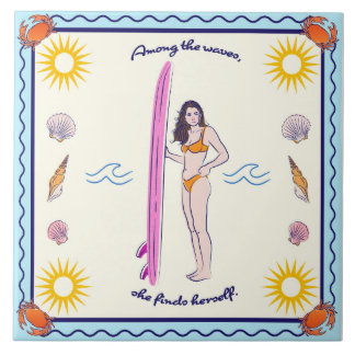 Among the waves, she finds herself. tile