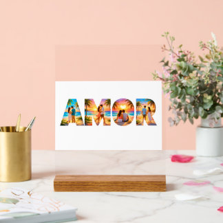 AMOR Acrylic Sign with Vibrant Beach Couples